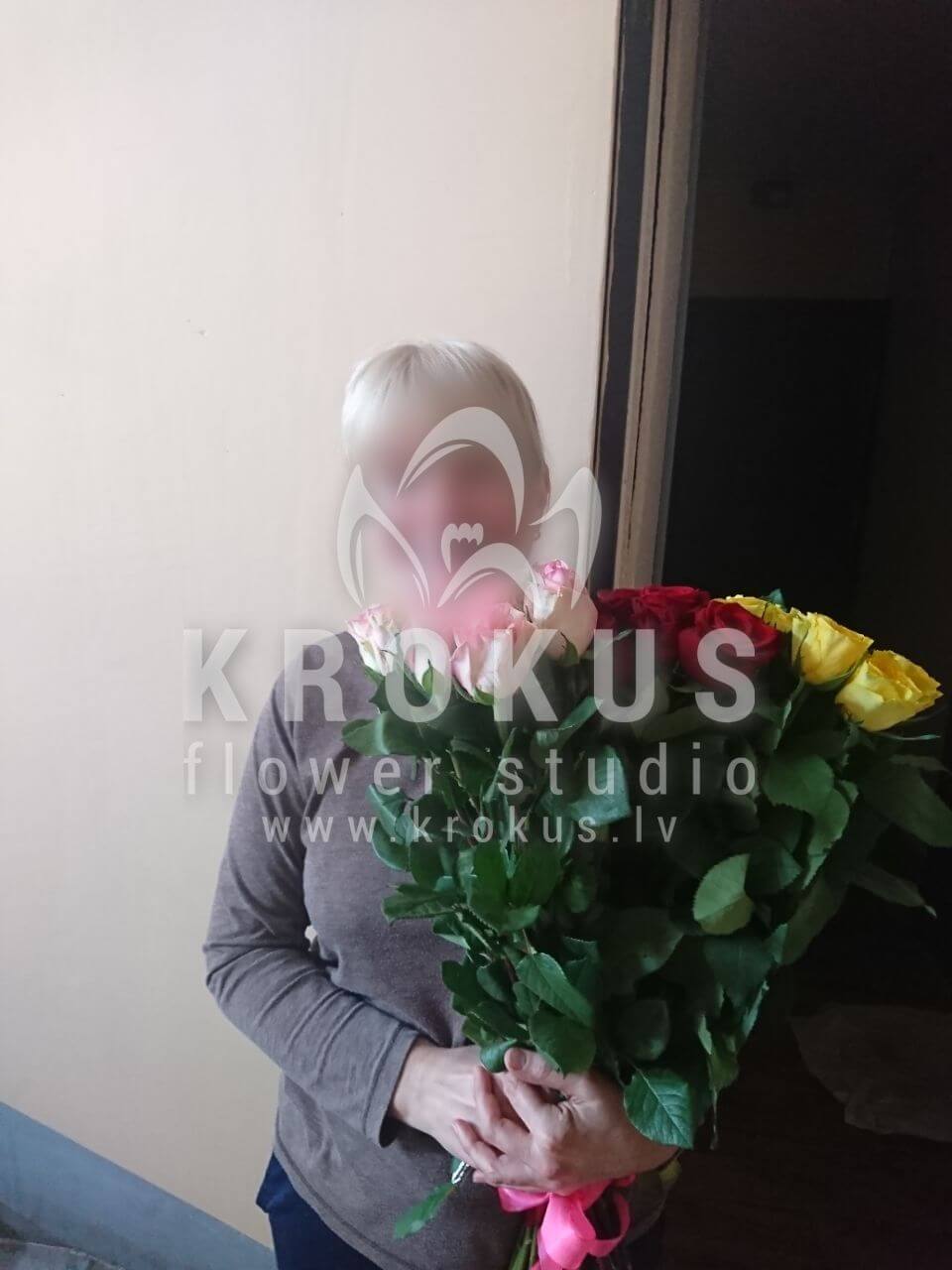 Ziedu piegāde Latvia Rīga (rozā rozesdzeltenas rozessarkanas rozes)